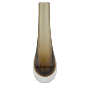 Vintage Teardrop Bud Art Glass Vase Brown 7" Designer Home Decor MCM Collectible